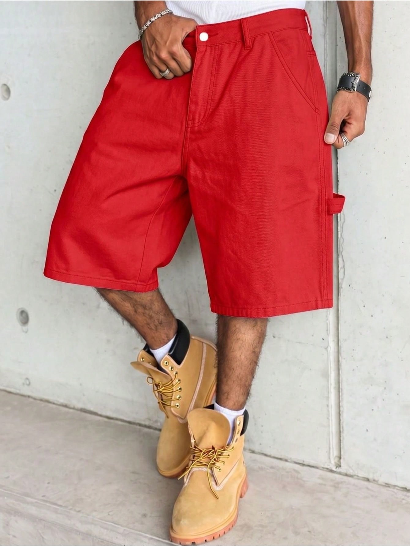 Woodworking Overalls - Pantaloncini da lavoro in denim rosso